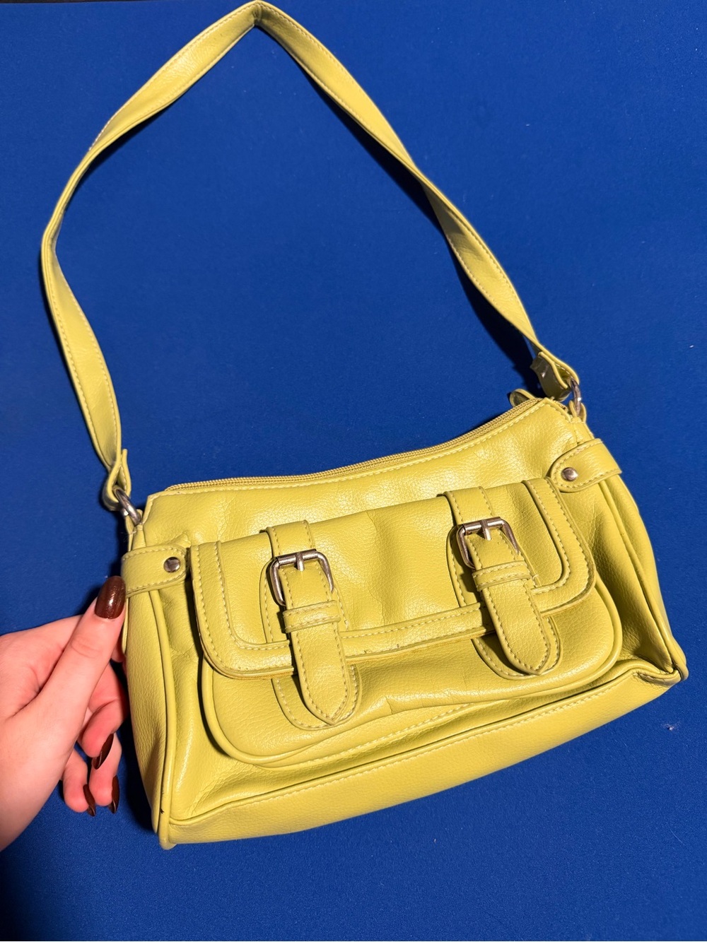 Stylish Pale Greenish/Tan Shoulder Bag - Classic Buckle Detail